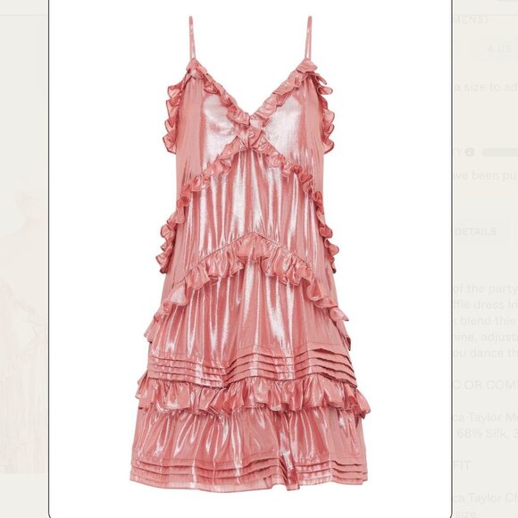 Rebecca Taylor Metallic Chiffon Ruffle Cami Dress in Rose Pink Size 4 $395 - Picture 1 of 9